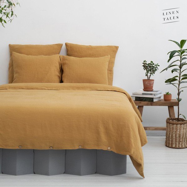 Dzeltens vienguļamais segas pārvalks no kaņepju šķiedras 140x200 cm – Linen Tales-image-3