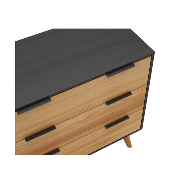 Melna/dabīga toņa augsta priedes kumode 80x83 cm Lavis – Marckeric-image-1