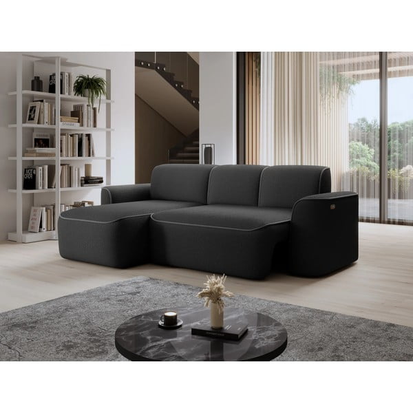 Tumši pelēks stūra dīvāns no buklē auduma (ar kreiso stūri/ar zvilni) Ume – ELTAP-image-1