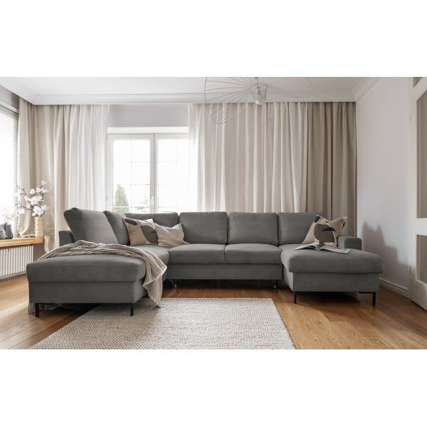 Pelēks velveta salokāms stūra dīvāns (ar kreiso stūri) Lofty Lilly – Miuform-image-4