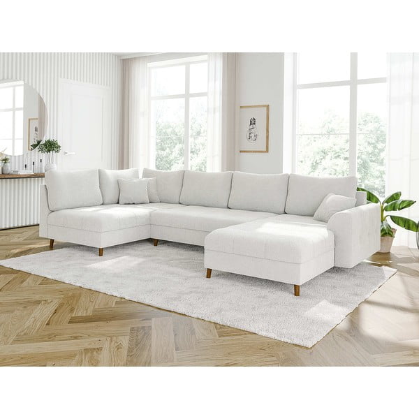 Krēmkrāsas stūra dīvāns no buklē auduma (ar labo stūri/U veida) Ariella – Ropez-image-3