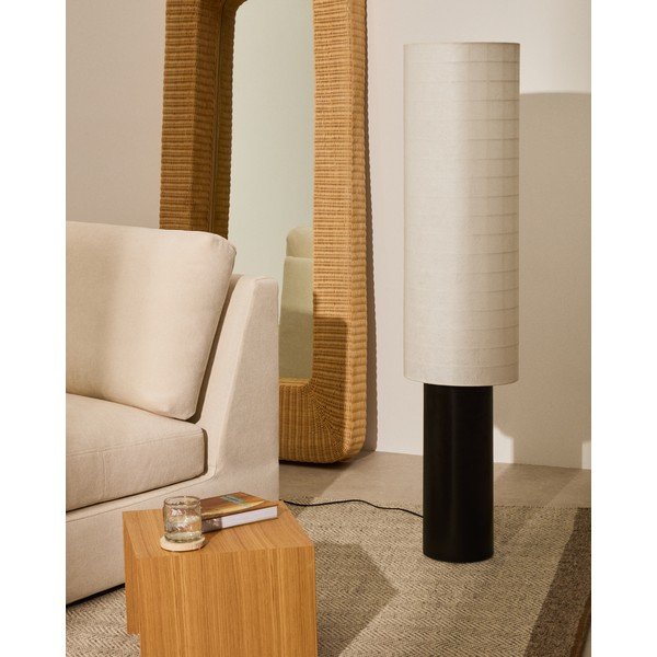 Balta/melna stāvlampa ar auduma abažūru (augstums 142 cm) Dulan – Kave Home-image-1