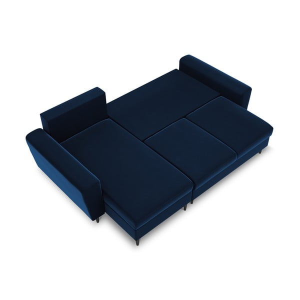 Zils samta salokāms stūra dīvāns ar uzglabāšanas vietu Kyoto – Cosmopolitan Design-image-1