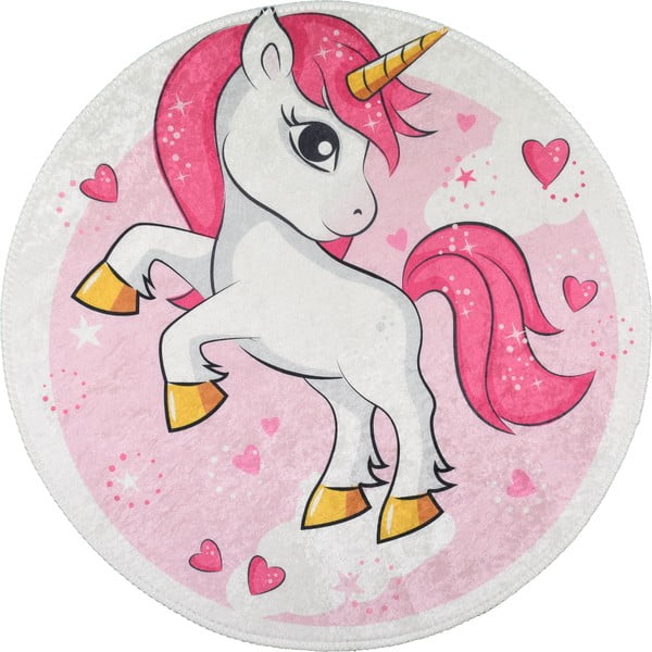 Rozā mazgājams bērnu paklājs ø120 cm Pink Unicorn – Vitaus