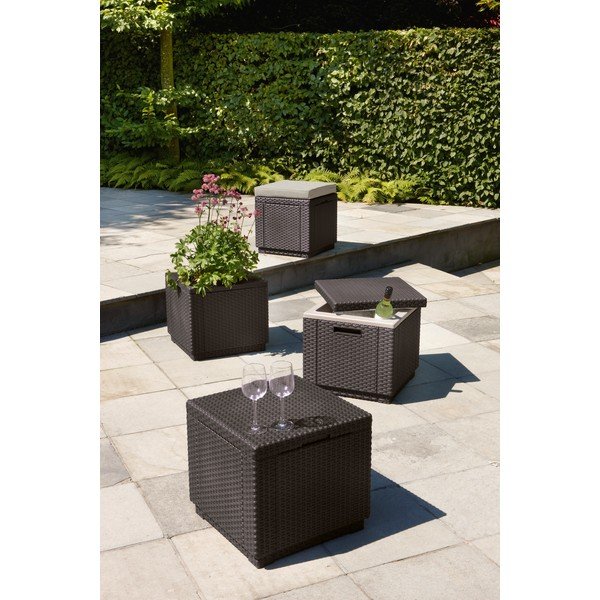 Tumši pelēks dārza pufs Cube – Keter-image-1