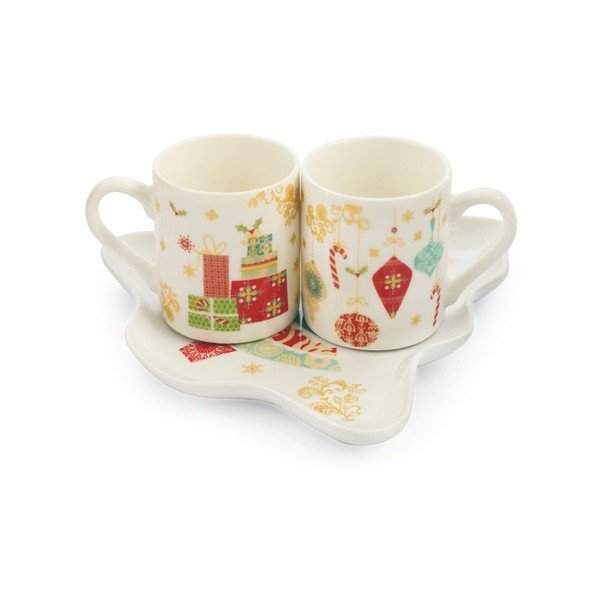 2 krūžu un apakštasītes komplekts no kaula porcelāna Villa d'Este Sweetxmas Tazzine Caffe Scatol