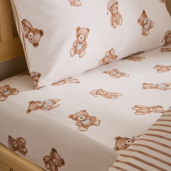 Krēmkrāsas vienguļamais flaneļa bērnu palags ar gumiju 90x190 cm Brushed Teddy Bear – Catherine Lansfield