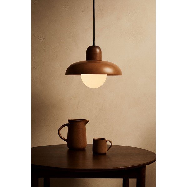 Brūna piekaramā lampa ar koka abažūru ø 25 cm Elsa – Opviq lights-image-1