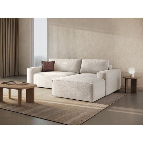 Balts salokāms stūra dīvāns no buklē auduma (ar labo stūri) Jodie – Micadoni Home-image-1