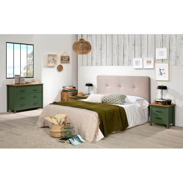 Zaļa/dabīga toņa priedes masīvkoka zema kumode 100x80 cm Miranda – Marckeric-image-1