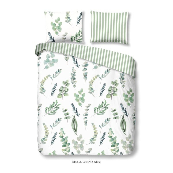 Zaļa un balta kokvilnas divvietīga gultasveļa Good Morning Greno, 200 x 240 cm