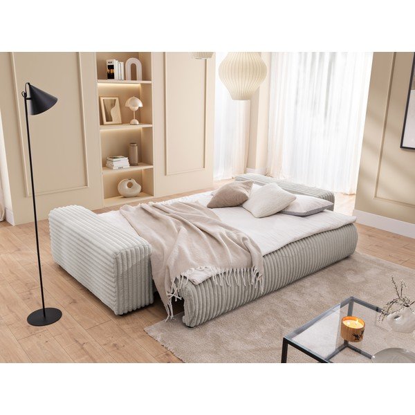 Gaiši pelēks velveta salokāms/ar uzglabāšanas vietu dīvāns 260 cm Justin  – Ropez-image-4