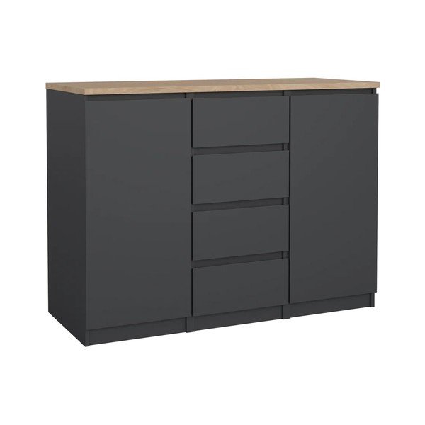 Tumši pelēka kumode 121x91x50 cm Naia – Tvilum