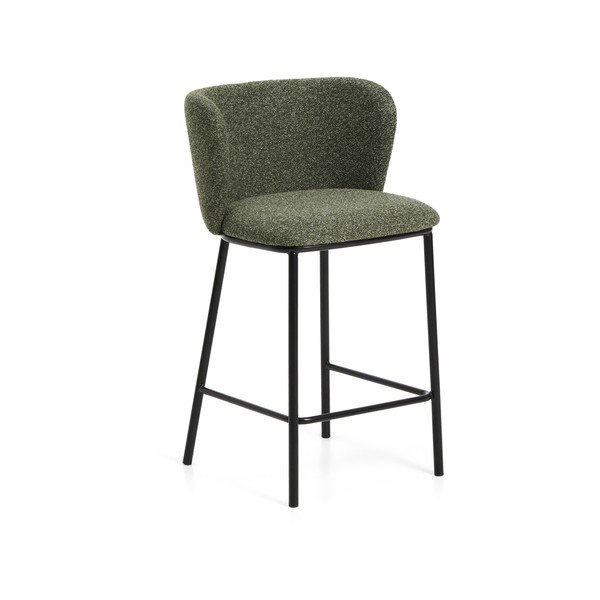 Tumši zaļš polsterēts bāra krēsls (sēdekļa augstums 65 cm) Ciselia – Kave Home