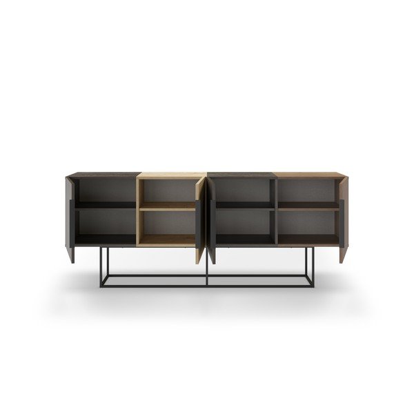 Brūna/dabīga toņa zema kumode ar ozolkoka imitāciju 200x80 cm Titan – Marckeric-image-3