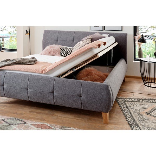 Antracīta pelēka polsterēta divvietīga gulta ar veļas kasti ar redelēm 180x200 cm Matheo – Meise Möbel-image-1