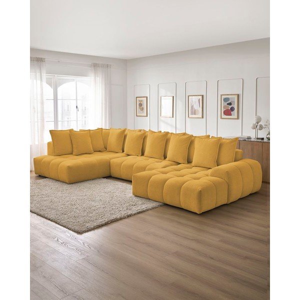 Sinepju dzeltens salokāms/ar uzglabāšanas vietu stūra dīvāns no šenila auduma (ar kreiso stūri/U veida) Everest – Bobochic Paris-image-1