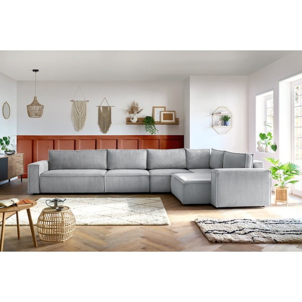 Gaiši pelēks velveta stūra dīvāns (ar labo stūri) Nihad modular – Bobochic Paris-image-1