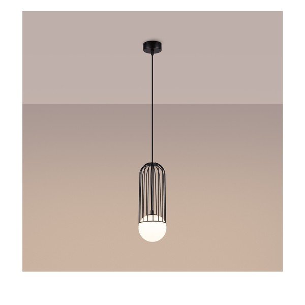 Balta/melna piekaramā lampa ar stikla abažūru Belinda – Sollux-image-4