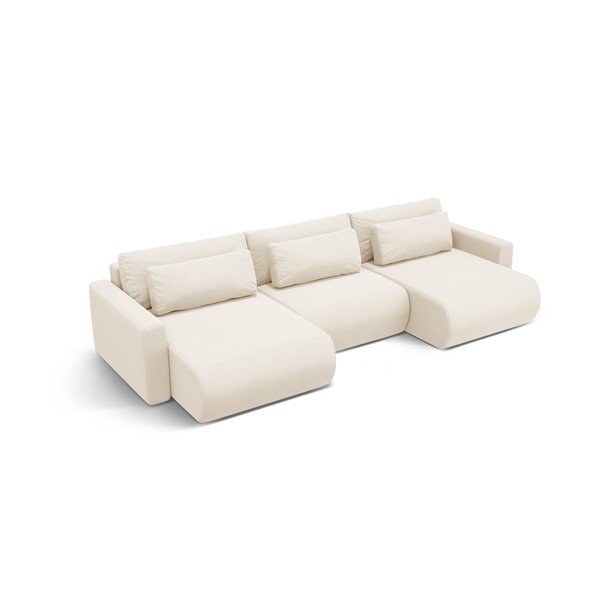 Bēšs samta stūra dīvāns ar uzglabāšanas vietu (U veida) Belfast – Cosmopolitan Design-image-2