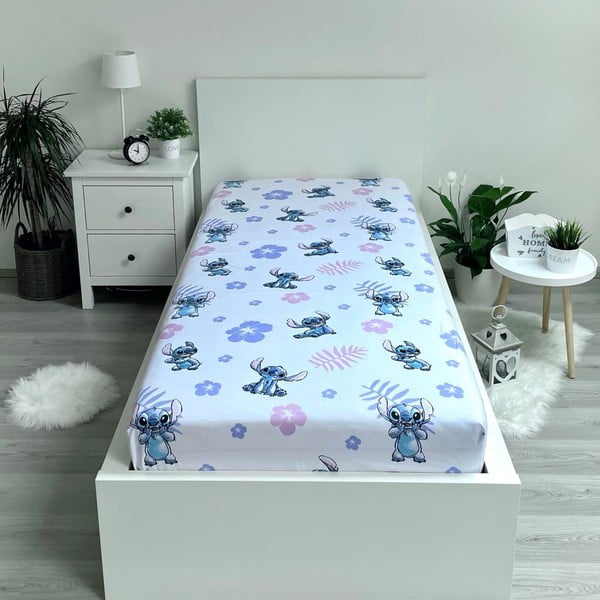 Vienguļamais kokvilnas bērnu palags ar gumiju 90x200 cm Lilo and Stitch – Jerry Fabrics-image-1