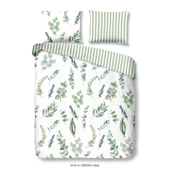 Zaļa un balta kokvilnas divvietīga gultasveļa Good Morning Greno, 200 x 200 cm