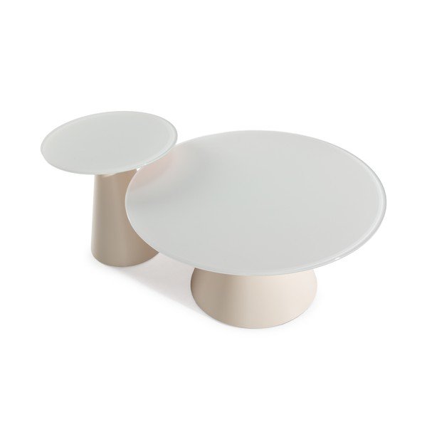 Krēmkrāsas apaļi žurnālgaldiņi (2 gab.) ar stikla galda virsmu ø 80 cm Vida – MOME-image-3