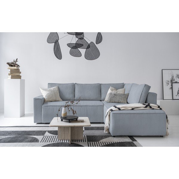Gaiši pelēks velveta salokāms stūra dīvāns (ar labo stūri) Brave Dave – Miuform-image-1