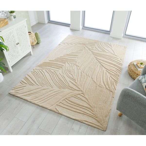 Bēšs vilnas paklājs 200x290 cm Lino Leaf – Flair Rugs-image-1