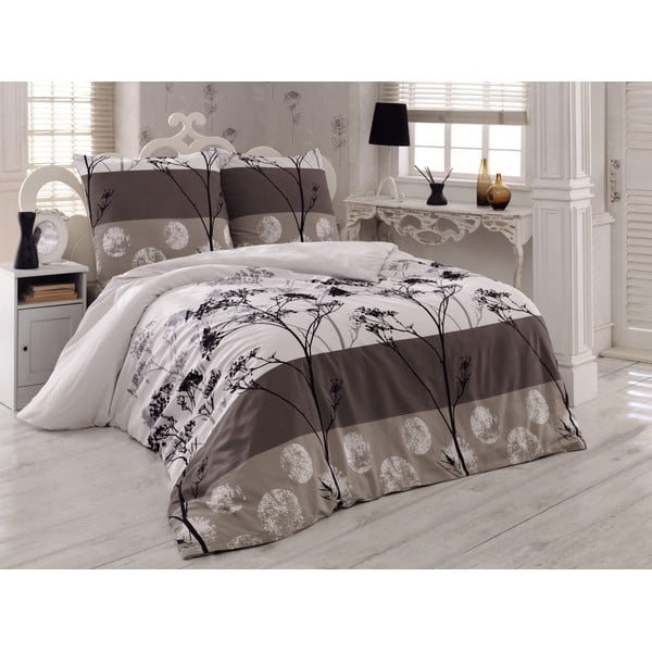 Balta/brūna pagarinātā gultas veļa divguļamai gultai ar palagu un segas pārvalku 220x240 cm Blezza – Mijolnir
