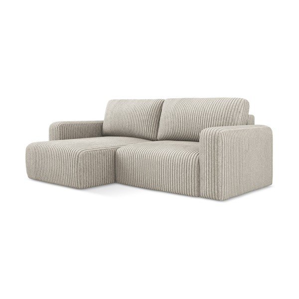 Bēšs velveta salokāms stūra dīvāns ar uzglabāšanas vietu (ar kreiso stūri/ar zvilni) Kona – Makamii-image-2