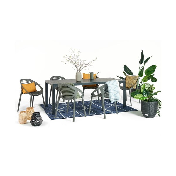 Dārza mēbeļu komplekts 6 personām ar pelēkiem Joanna krēsliem un Viking galdu, 90 x 205 cm-image-2