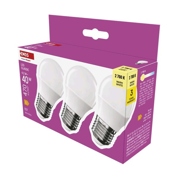 Silti baltas LED spuldzes ar E27 spuldžu ietveri (3 gab.), 4 W – EMOS-image-3