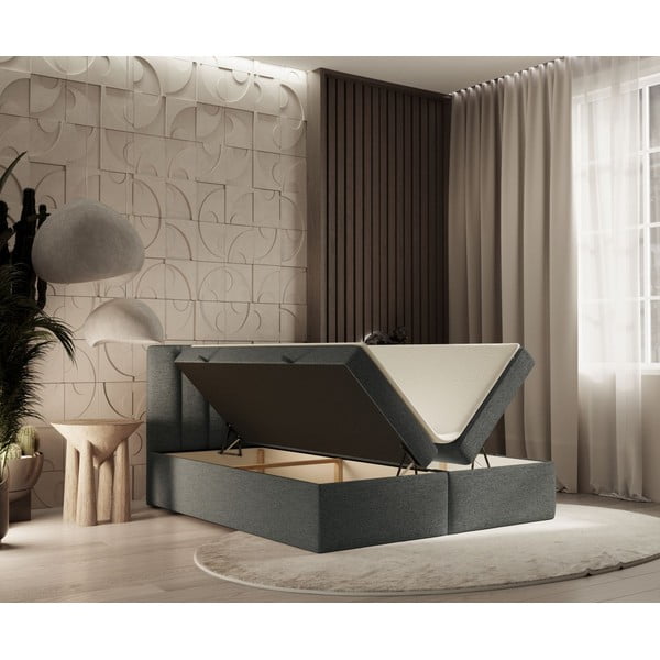 Tumši pelēka atsperu gulta ar veļas kasti 180x200 cm Novento – Maison de Rêve-image-2