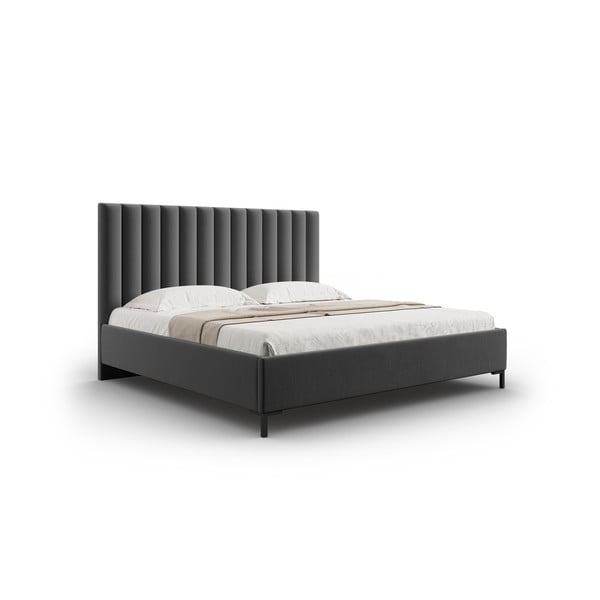 Tumši pelēka polsterēta divvietīga gulta ar veļas kasti un redelēm 160x200 cm Casey – Mazzini Beds