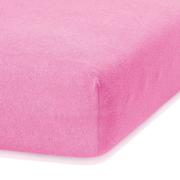 Tumši rozā elastīgs palags ar augstu kokvilnas saturu AmeliaHome Ruby, 100/120 x 200 cm