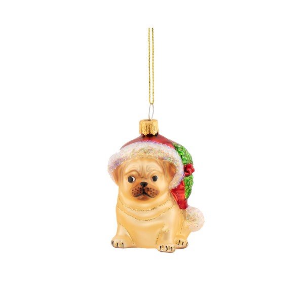 Stikla Ziemassvētku eglītes rotājums 6 cm Festive Pug – Sass & Belle
