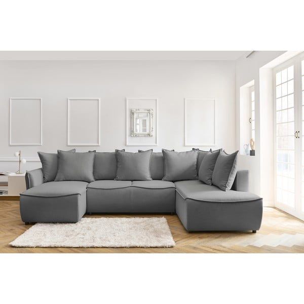 Gaiši pelēks salokāms stūra dīvāns (ar labo stūri) Leon – Bobochic Paris-image-1