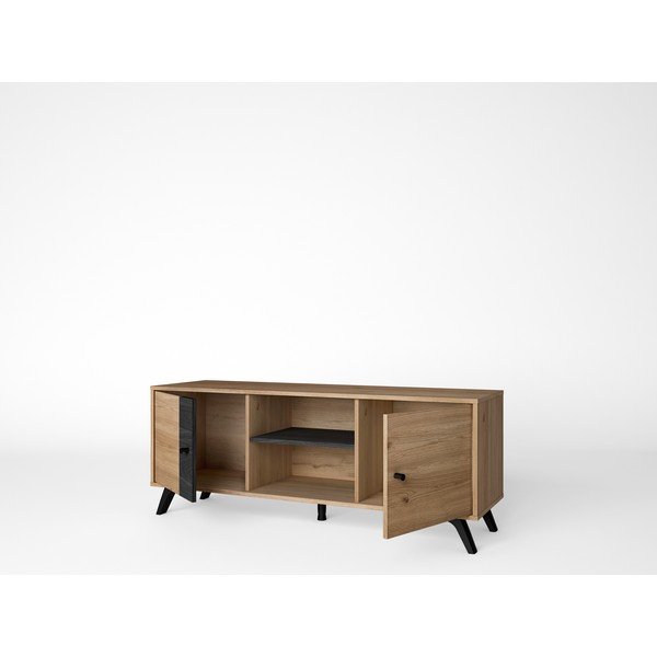 Melns TV galdiņš ar ozolkoka imitāciju 136x53 cm Natura – Marckeric-image-1