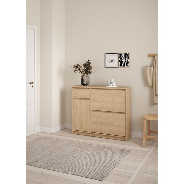 Dabīga toņa atverams apavu plaukts ar ozolkoka imitāciju 109x93x32 cm Naia – Tvilum-image-2