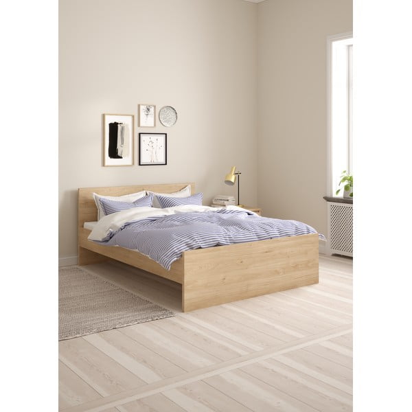 Dabīga toņa divvietīga gulta ar ozolkoka imitāciju bez režģa 140x200 cm Naia – Tvilum-image-1
