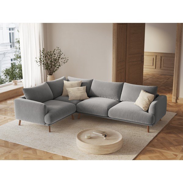 Pelēks samta stūra dīvāns (ar kreiso stūri/L veida) Naomi – Micadoni -image-1