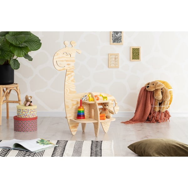 Bērnu grāmatu plaukts dabīgā tonī ar priedes koka imitāciju 90x60 cm Giraffe – Adeko-image-2