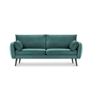 Zilganzaļš samta dīvāns ar melnām kājām Kooko Home Lento, 198 cm