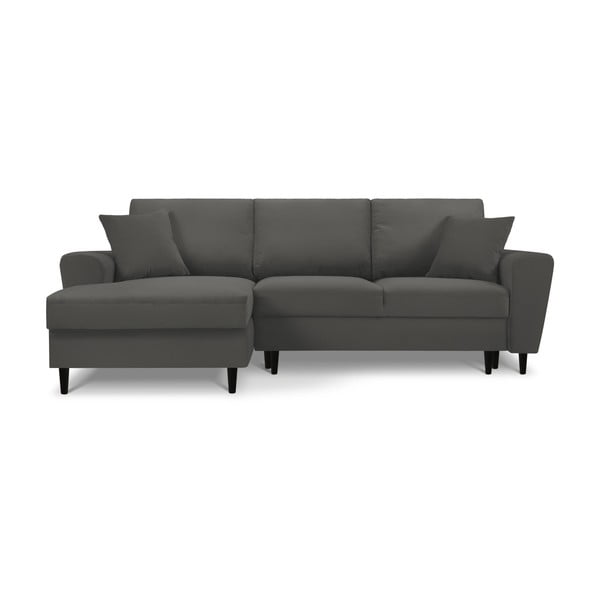 Tumši pelēks velveta salokāms stūra dīvāns ar uzglabāšanas vietu (ar kreiso stūri/ar zvilni) Kyoto – Cosmopolitan Design