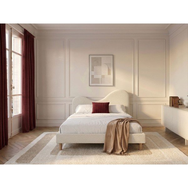 Balta polsterēta polsterēta divvietīga gulta ar redelēm 180x200 cm Celina – Bobochic Paris-image-2