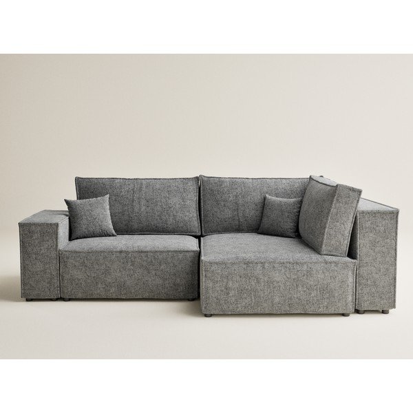 Pelēks salokāms stūra dīvāns no šenila auduma ar uzglabāšanas vietu (ar labo stūri/L veida) Tonga – Maison de Rêve-image-2