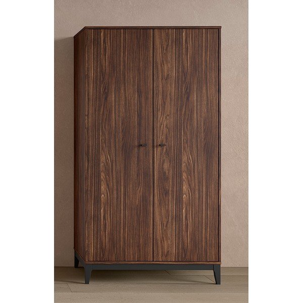 Tumša dabīga toņa drēbju skapis ar riekstkoka imitāciju 100x190,5x55 cm Ilyas – Vipack-image-1