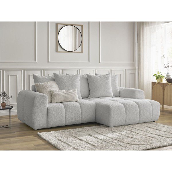 Gaiši pelēks salokāms stūra dīvāns no buklē auduma ar uzglabāšanas vietu (ar labo stūri/ar zvilni) Roxelane – Bobochic Paris-image-4