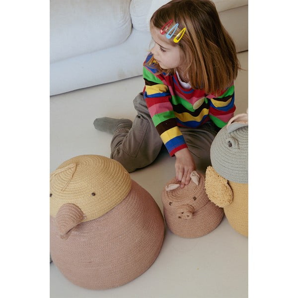 Gaiši rozā tekstila bērnu rotaļlietu grozs ø 17x15 cm Mini Peggy the Pig – Lorena Canals-image-4